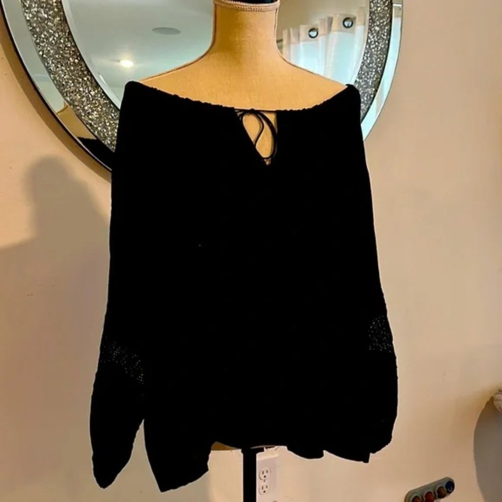 VINCE Black Drawstring Boatneck Top Blouse